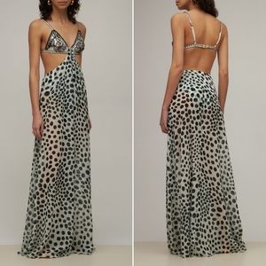 PatBo Bossa Black & White Cut Out Beaded Maxi Dress